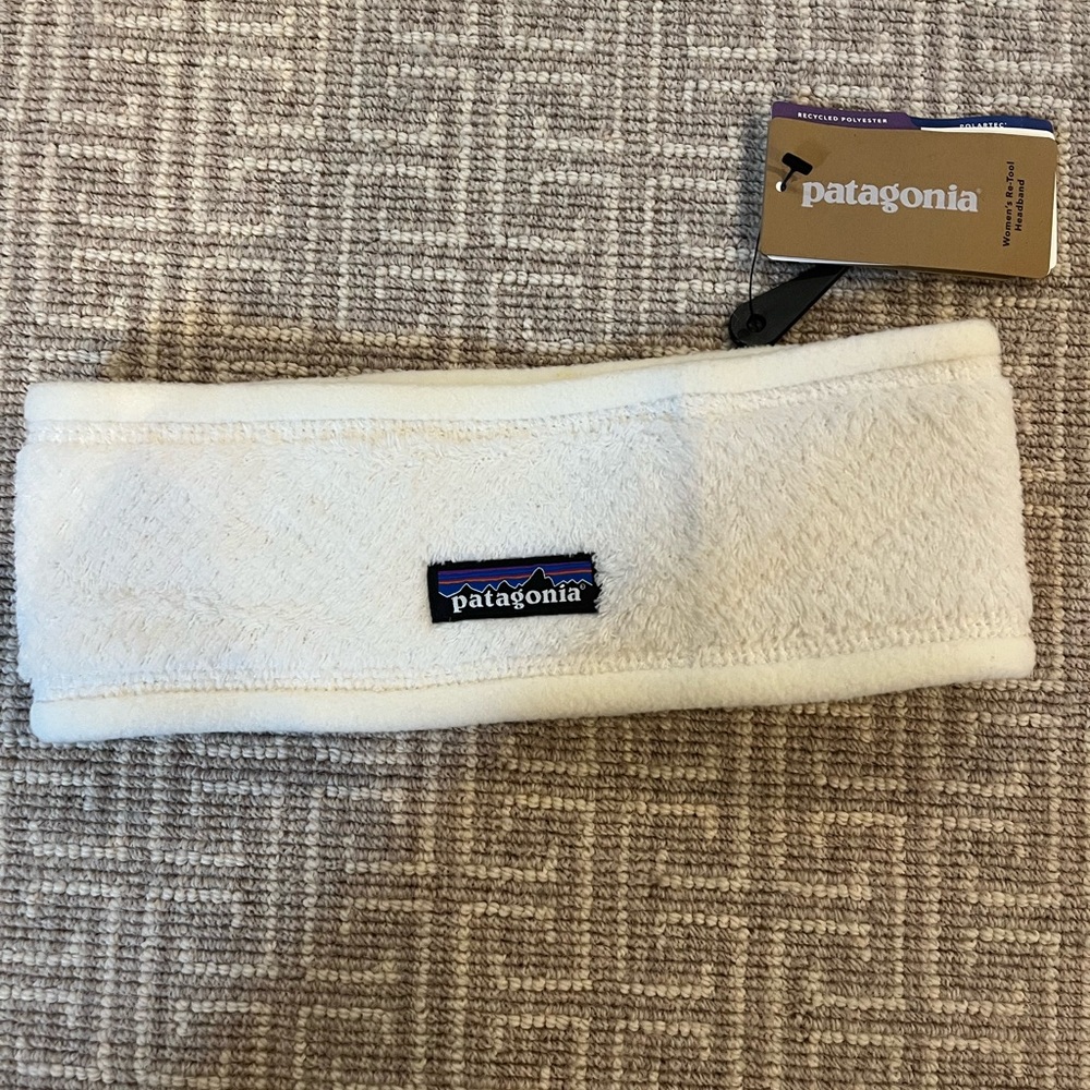 White patagonia fluffy ear warmer headband